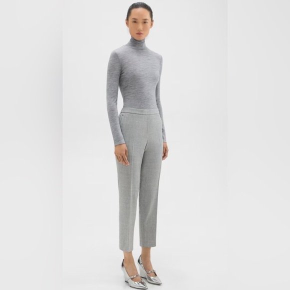 Theory Sleek Flannel Treeca Pull On Pant In Light Heathered Grey